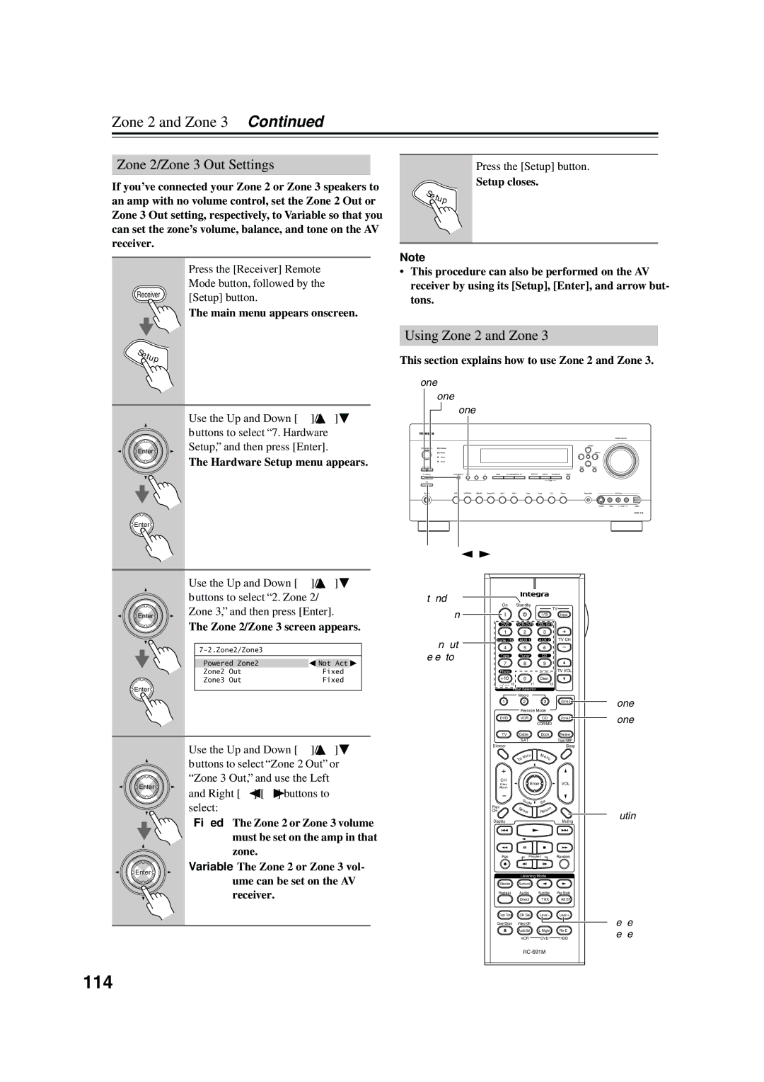 Integra DTR-7.8 instruction manual 114, Zone 2/Zone 3 Out Settings, Using Zone 2 and Zone, Right / buttons to, Select 