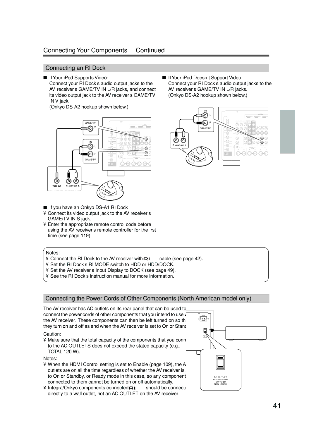 Integra DTR-7.8 instruction manual Connecting an RI Dock, If you have an Onkyo DS-A1 RI Dock 