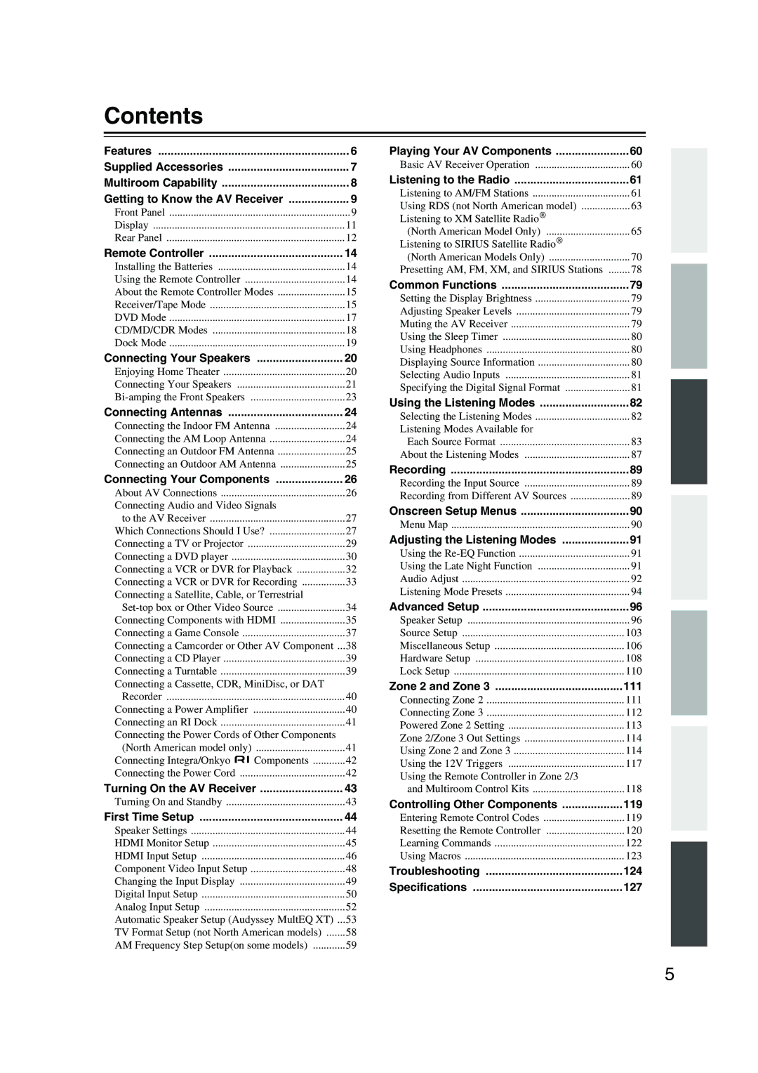 Integra DTR-7.8 instruction manual Contents 