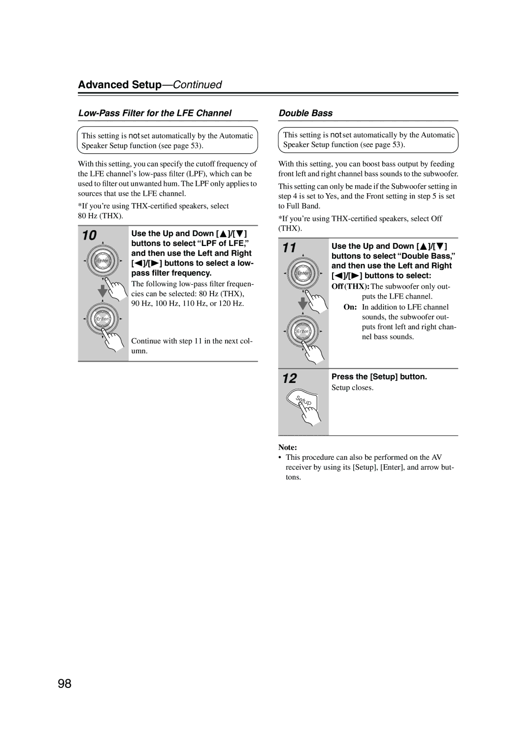 Integra DTR-7.8 instruction manual Low-Pass Filter for the LFE Channel, Double Bass 