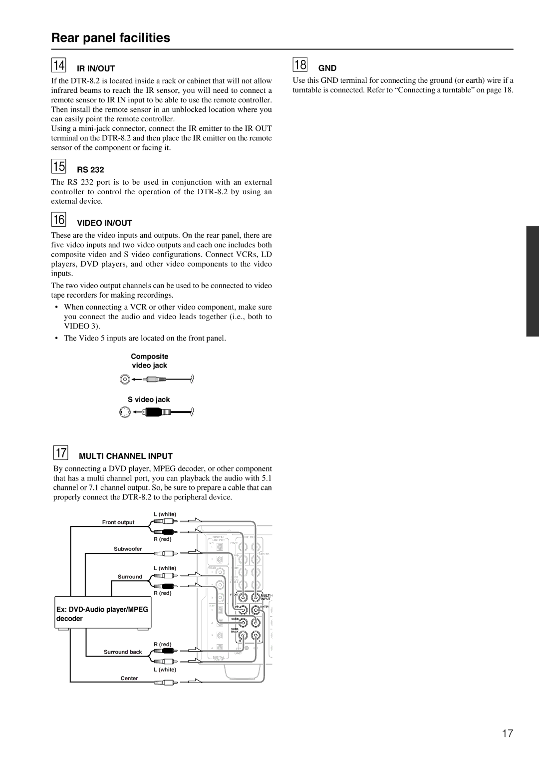 Integra DTR-8.2 instruction manual Video jack, Decoder 