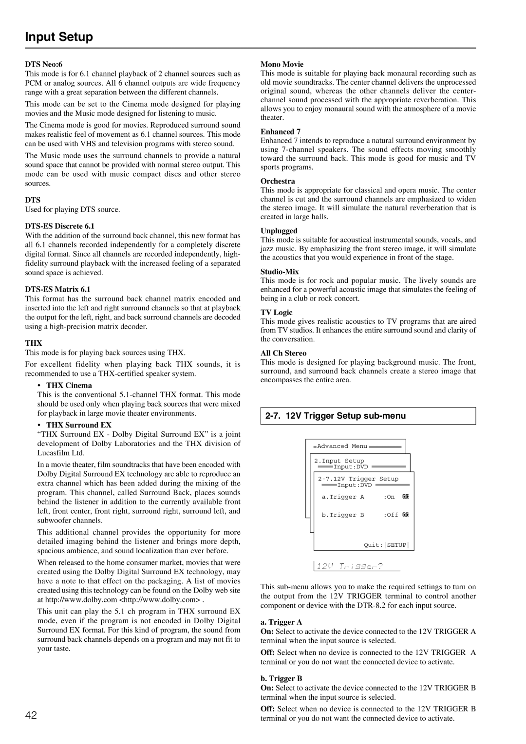 Integra DTR-8.2 instruction manual Trigger Setup sub-menu 