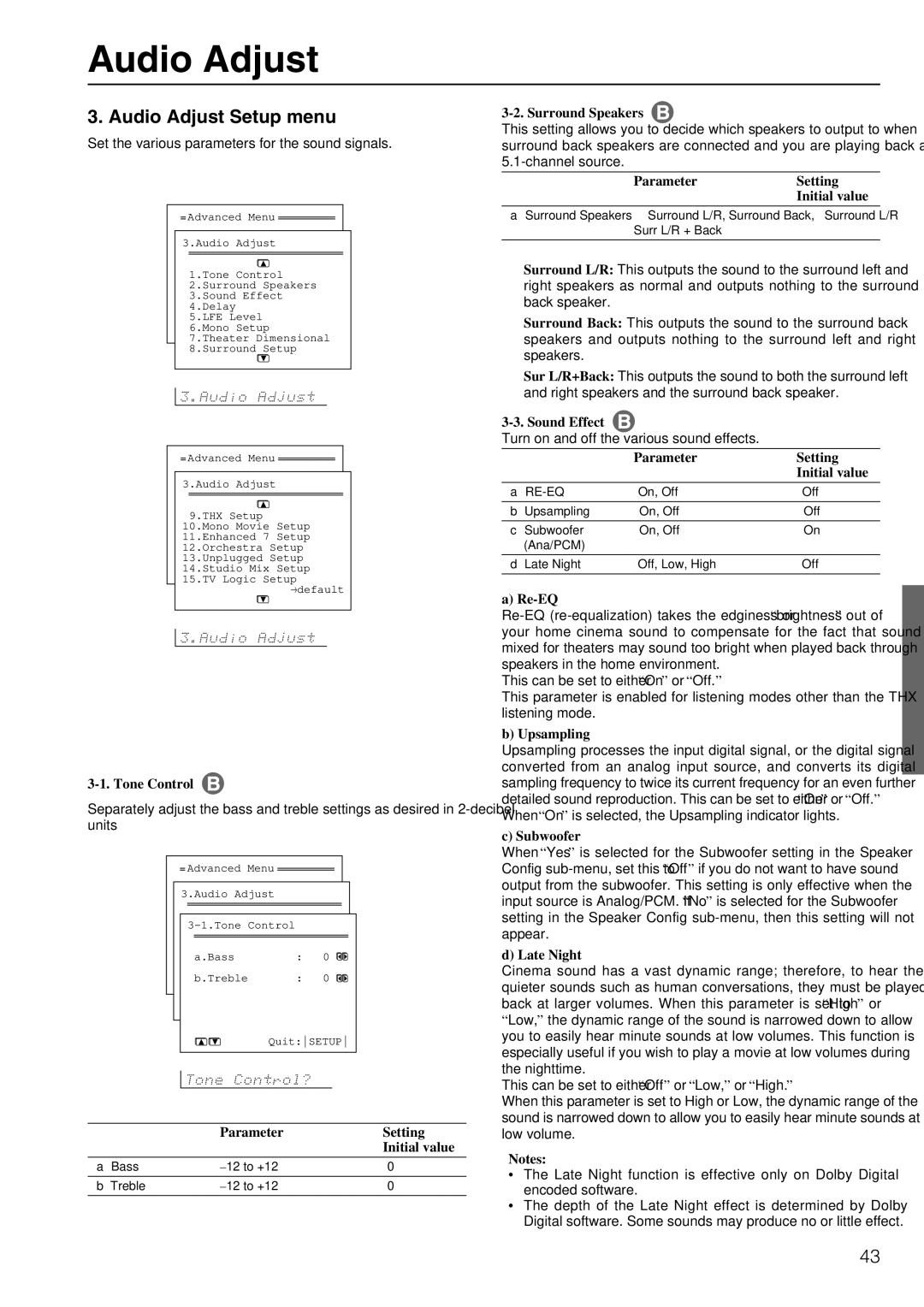 Integra DTR-8.2 instruction manual Audio Adjust Setup menu 