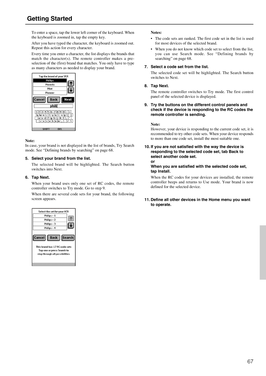 Integra DTR-8.2 instruction manual Select your brand from the list, Select a code set from the list 