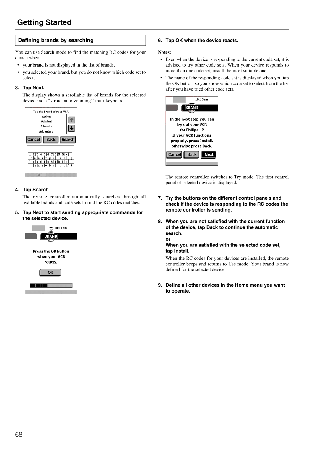 Integra DTR-8.2 instruction manual Defining brands by searching, Tap Search 