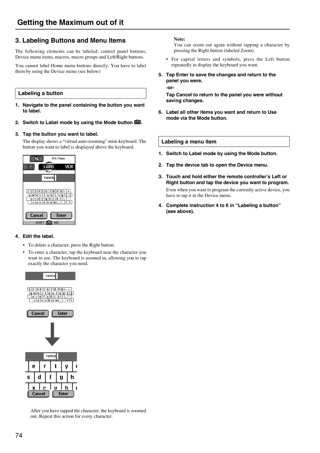 Integra DTR-8.2 instruction manual Labeling Buttons and Menu Items, Labeling a button, Labeling a menu item, Edit the label 