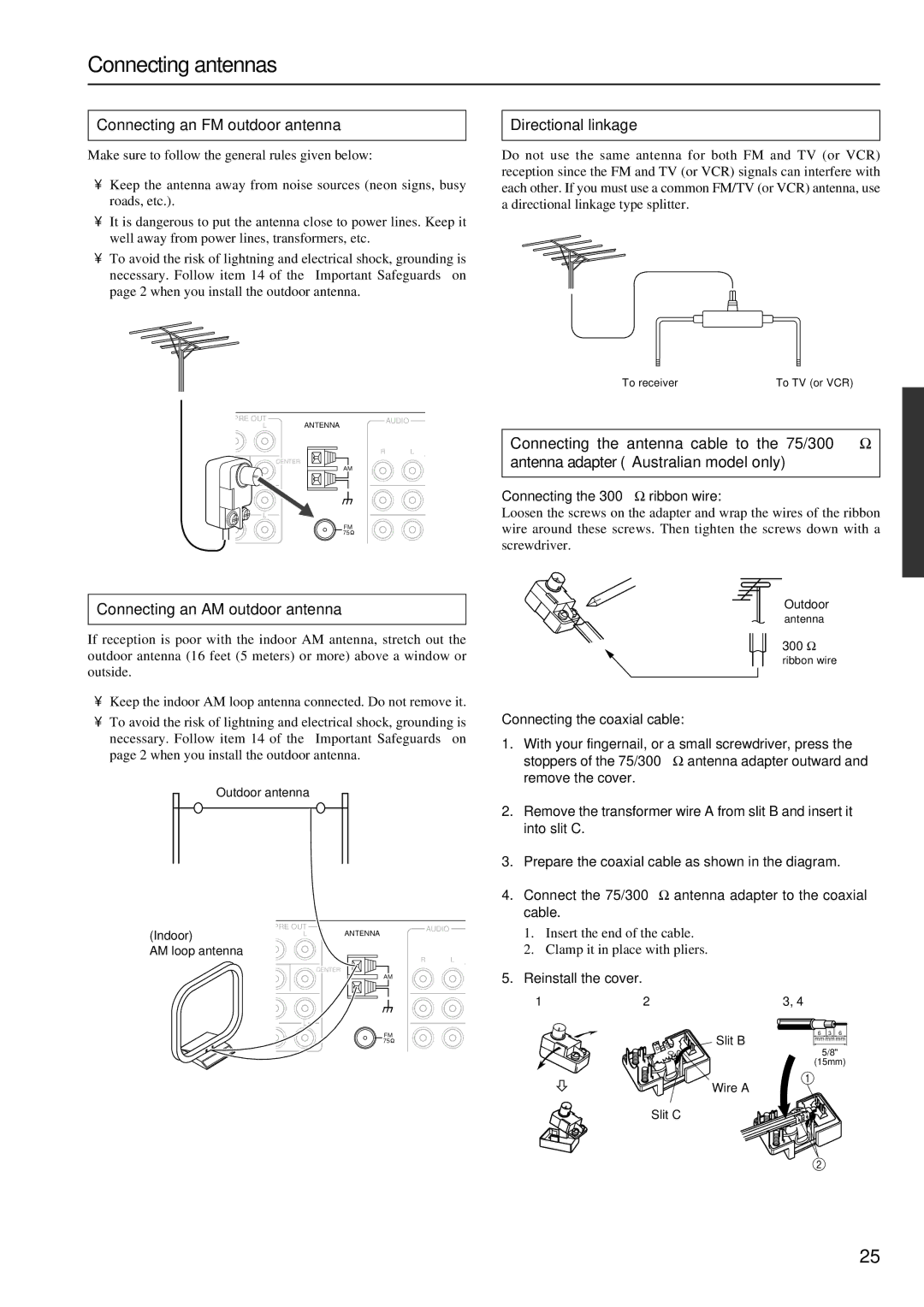 Integra DTR-8.3 instruction manual Connecting antennas, Connecting an FM outdoor antenna, Directional linkage 