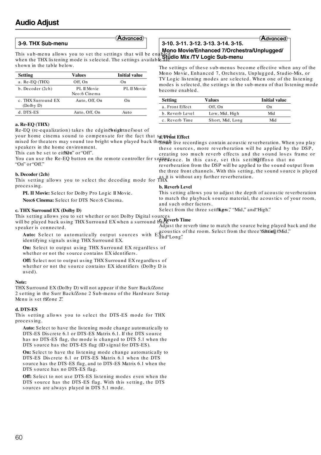 Integra DTR-8.3 instruction manual THX Sub-menu 