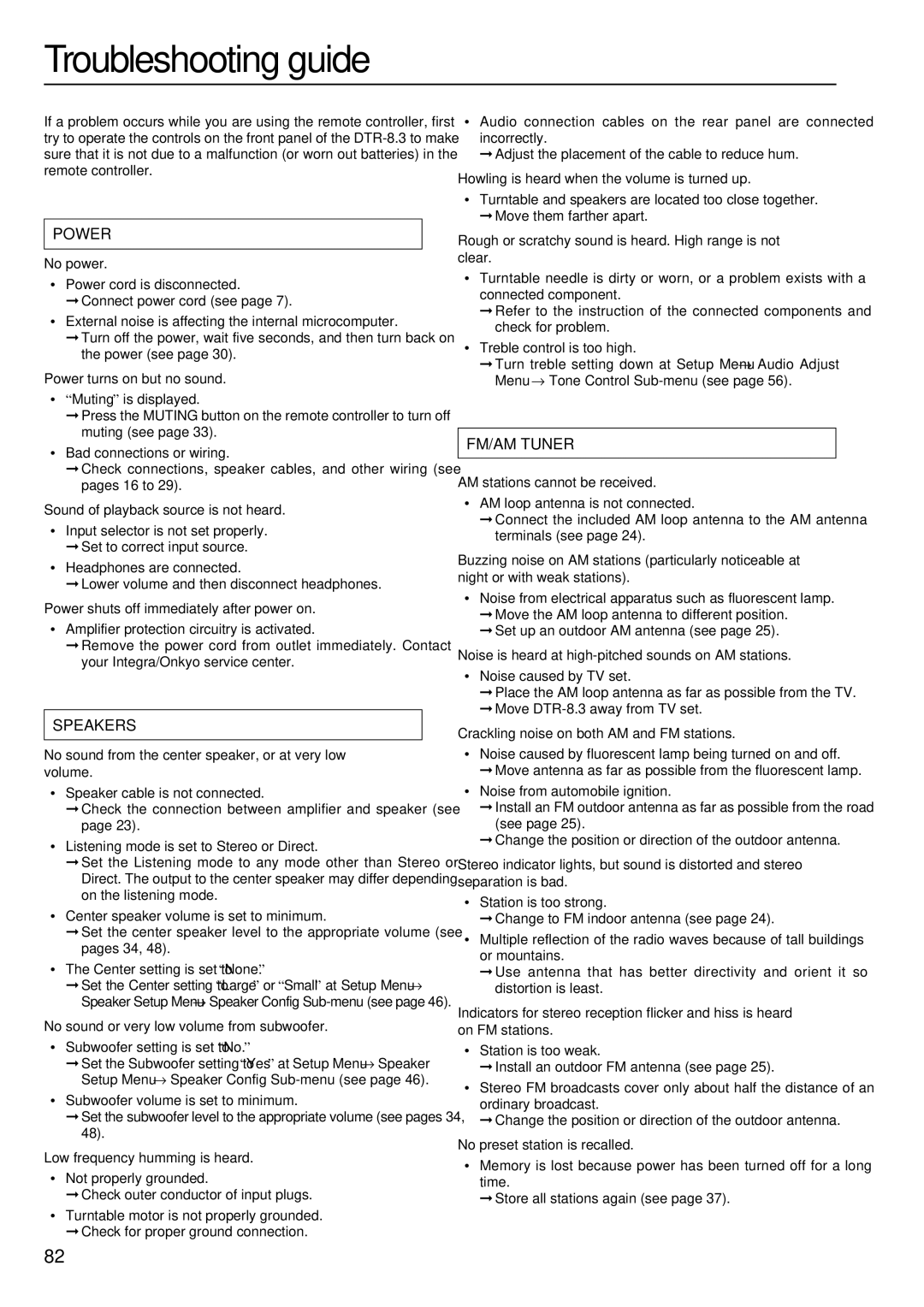 Integra DTR-8.3 instruction manual Troubleshooting guide 