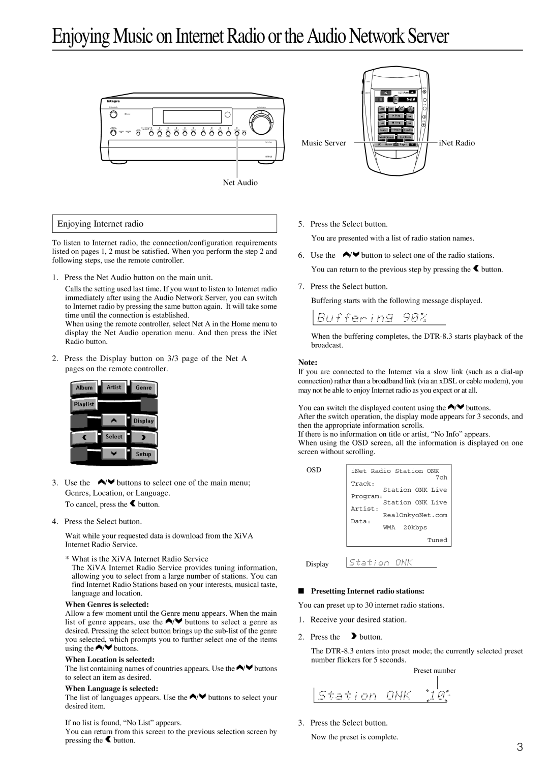 Integra DTR-8.3 instruction manual Enjoying Internet radio 