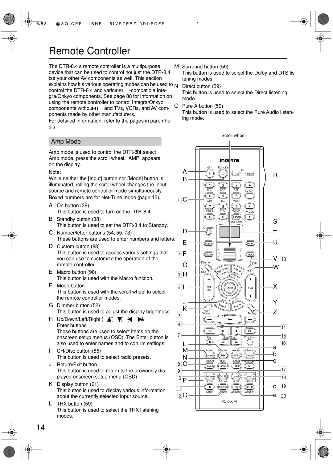 Integra DTR-8.4 instruction manual Remote Controller, Amp Mode 