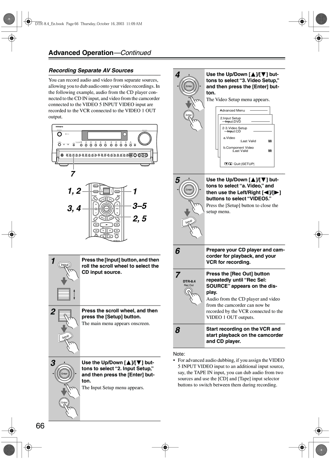 Integra DTR-8.4 instruction manual Recording Separate AV Sources 