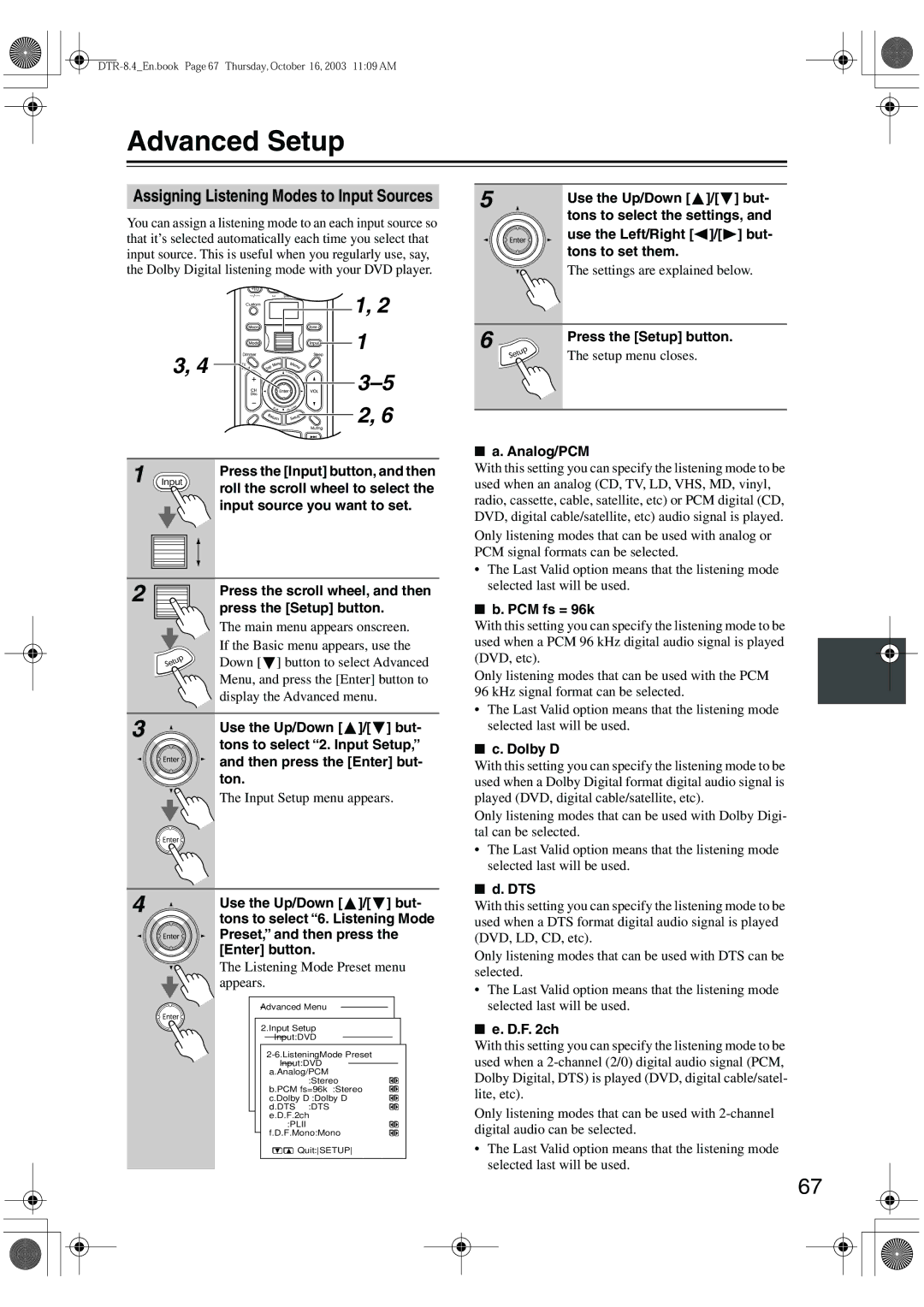 Integra DTR-8.4 instruction manual Advanced Setup 