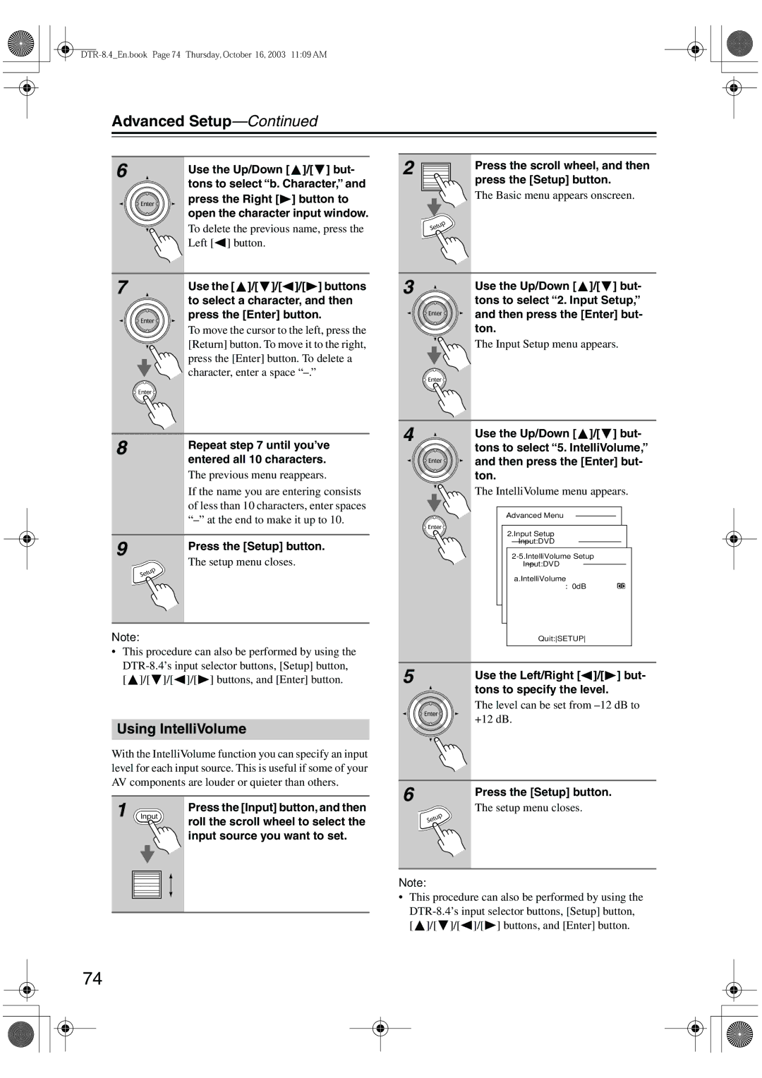 Integra DTR-8.4 Using IntelliVolume, Repeat until you’ve, Entered all 10 characters, IntelliVolume menu appears 