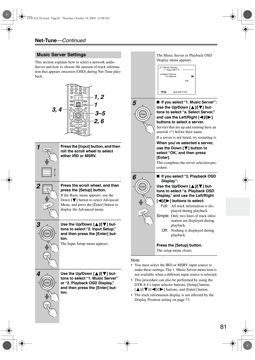 Integra DTR-8.4 instruction manual Music Server Settings 