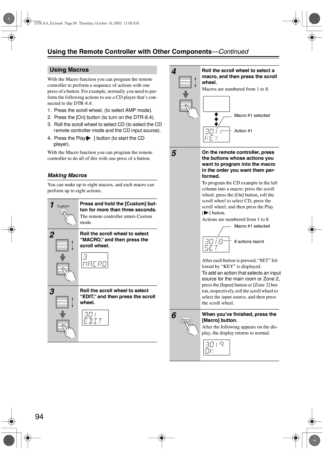 Integra DTR-8.4 instruction manual Using Macros, Making Macros 