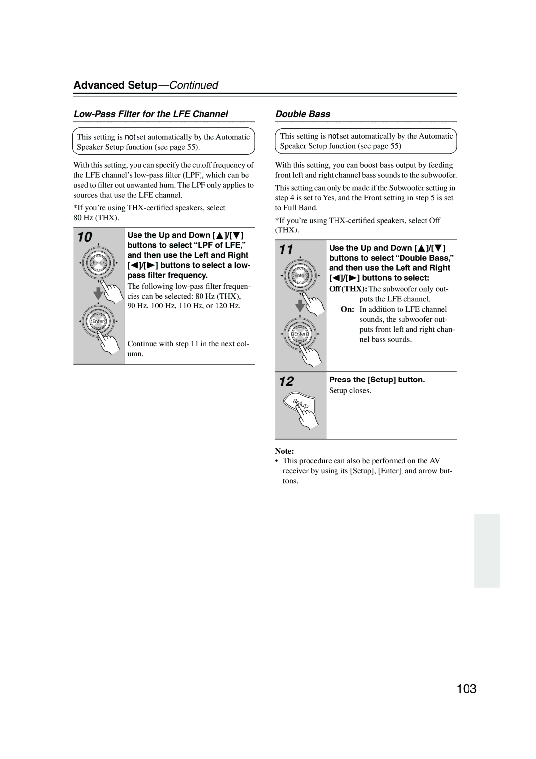 Integra DTR-8.8 instruction manual 103, Low-Pass Filter for the LFE Channel, Double Bass 