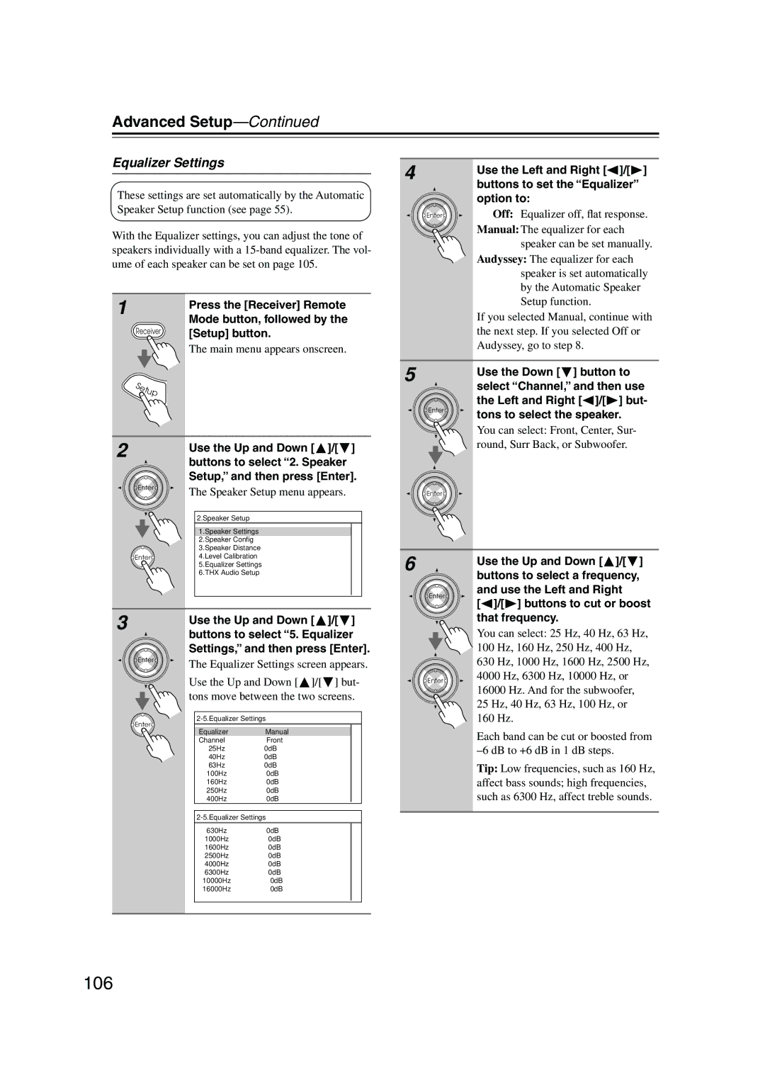 Integra DTR-8.8 instruction manual 106, Equalizer Settings 