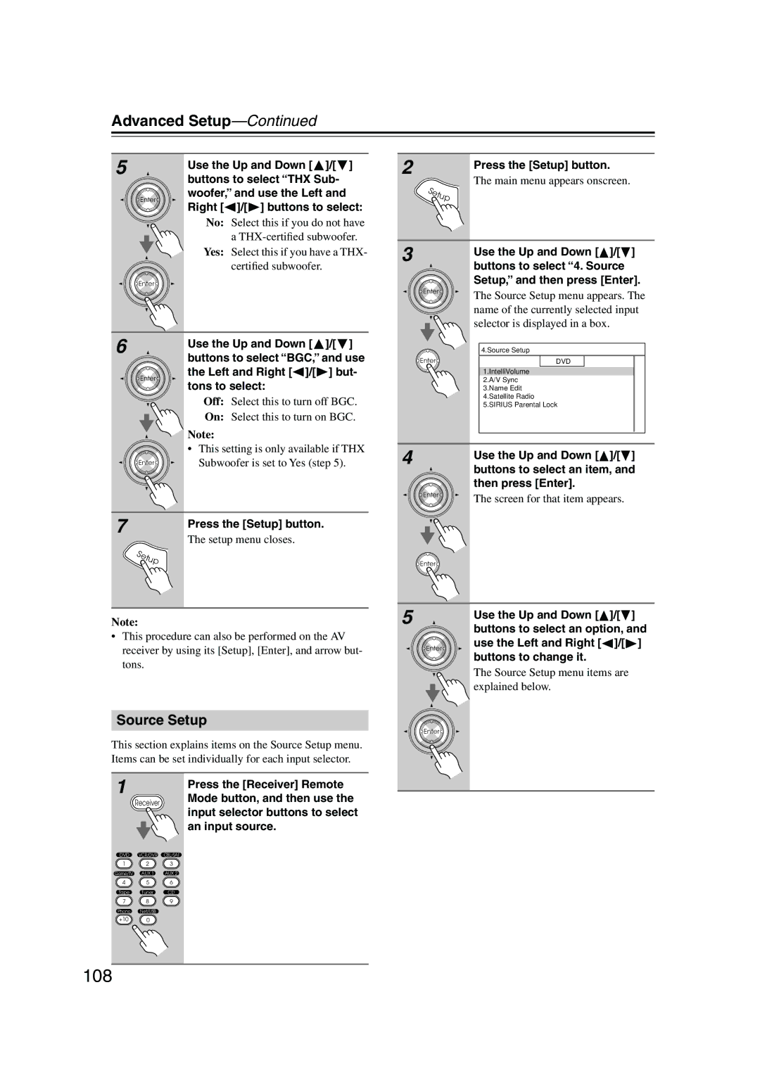 Integra DTR-8.8 instruction manual 108, Source Setup 