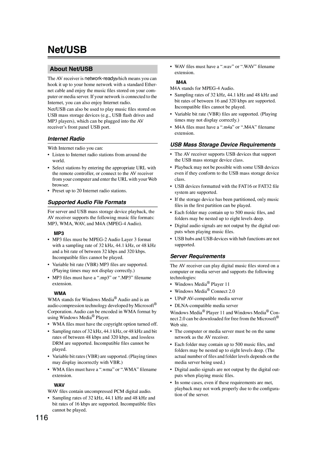 Integra DTR-8.8 instruction manual 116, About Net/USB 