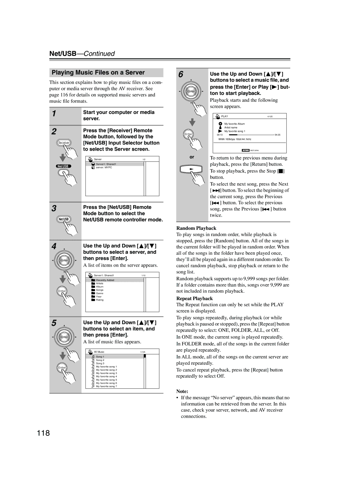 Integra DTR-8.8 instruction manual 118, Playing Music Files on a Server 