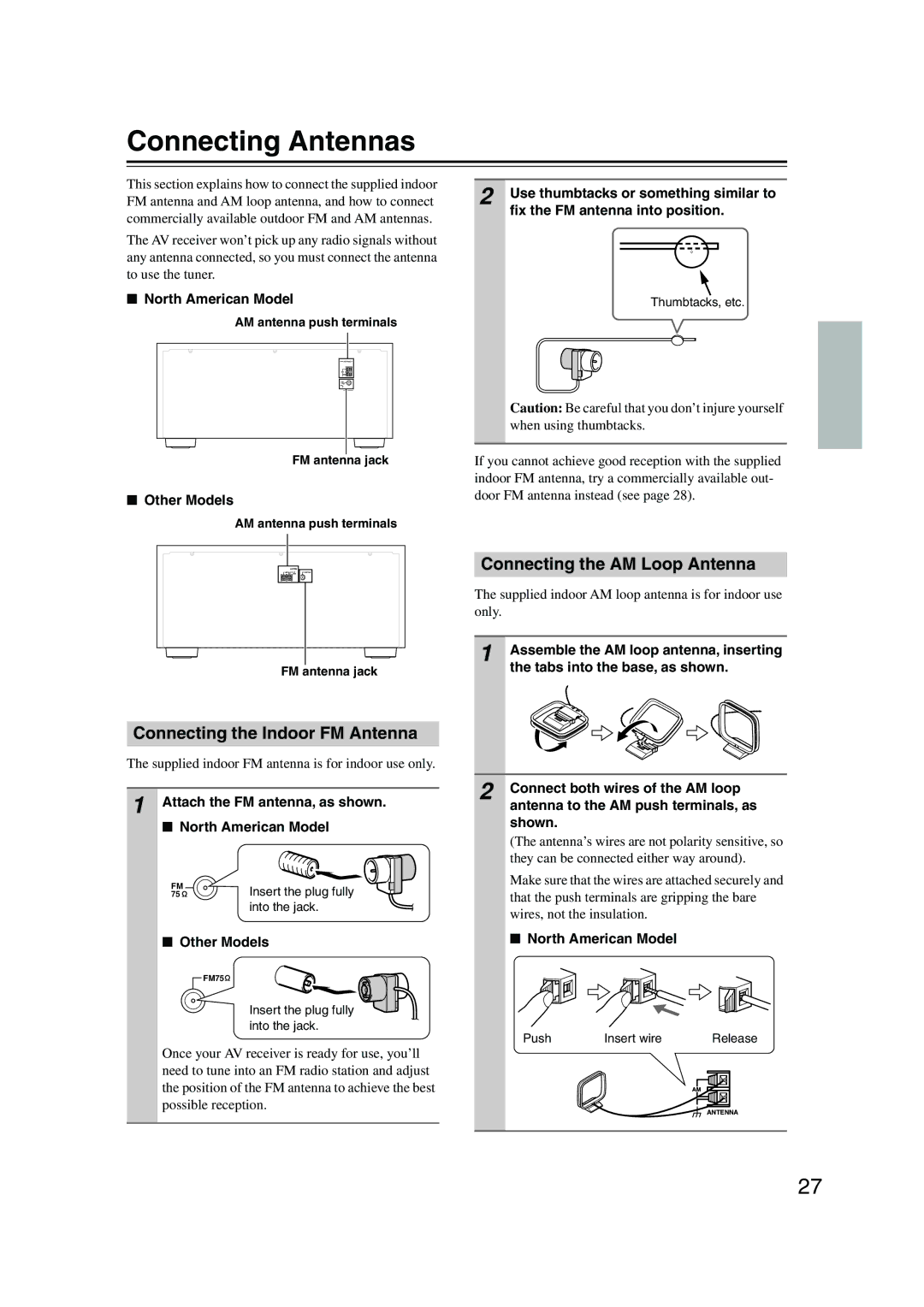 Integra DTR-8.8 instruction manual Connecting Antennas, Connecting the Indoor FM Antenna, Connecting the AM Loop Antenna 