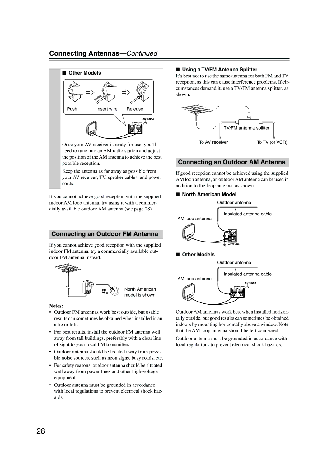 Integra DTR-8.8 instruction manual Connecting Antennas, Connecting an Outdoor AM Antenna, Connecting an Outdoor FM Antenna 