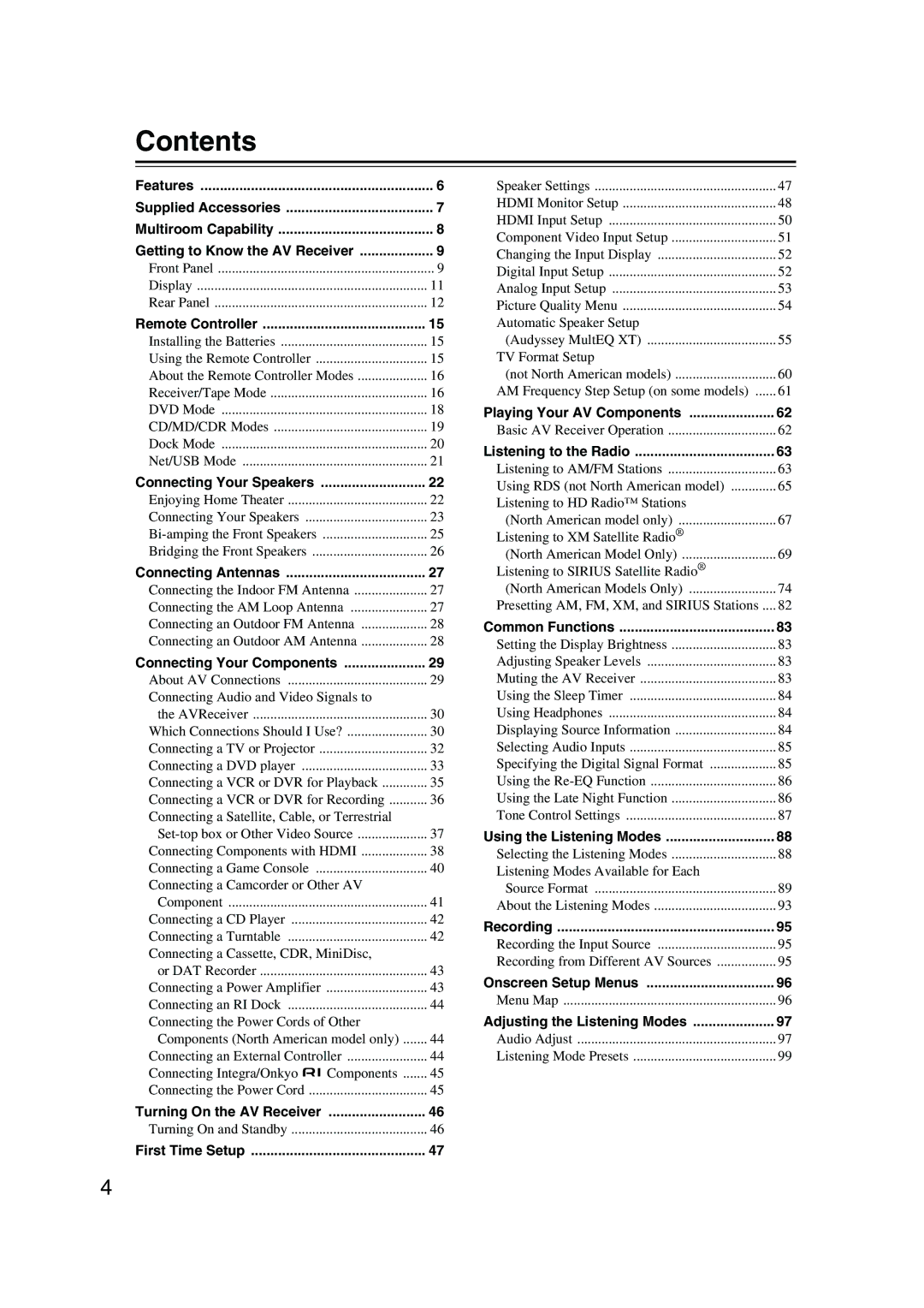 Integra DTR-8.8 instruction manual Contents 