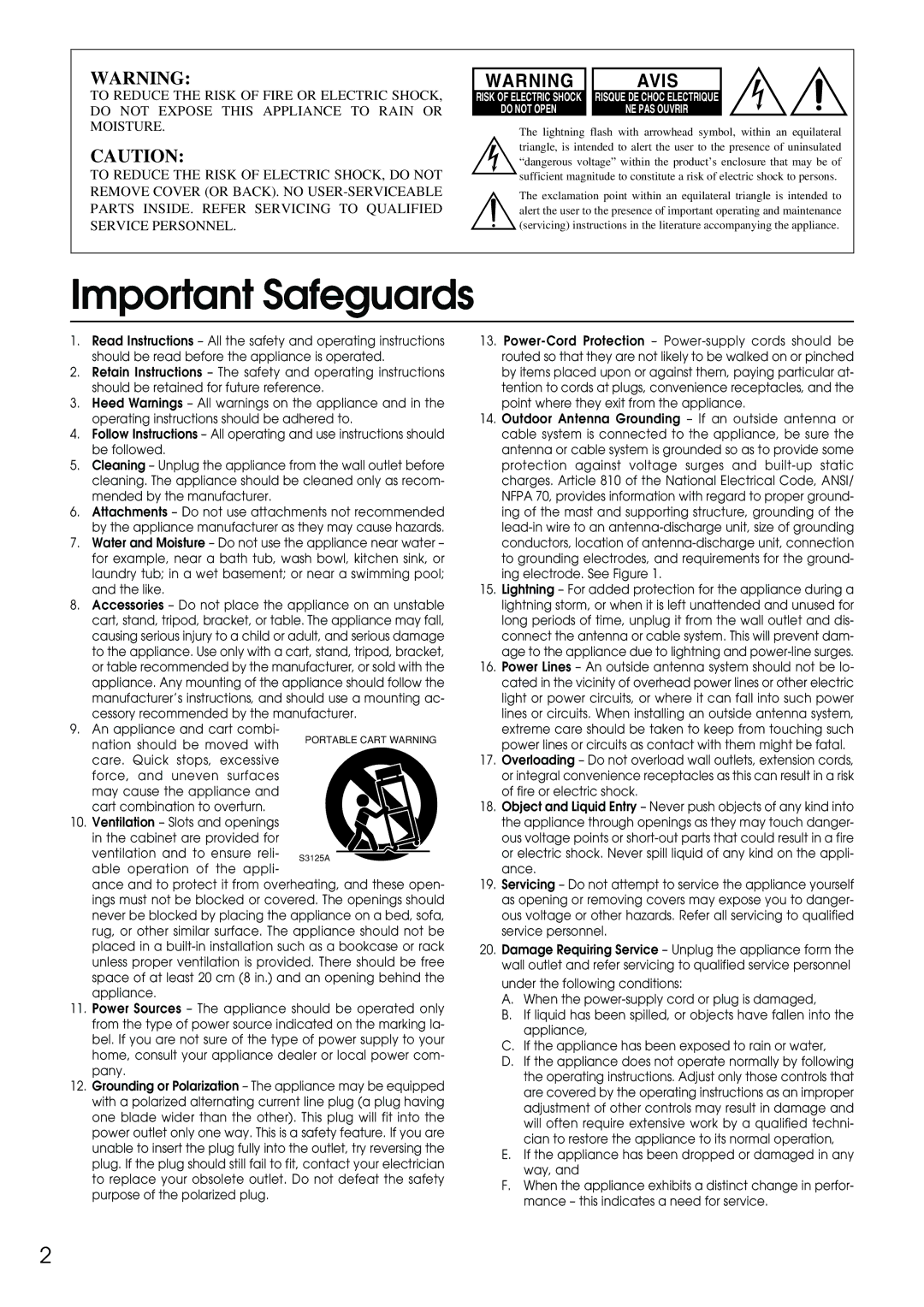 Integra DTR-9.1 appendix Important Safeguards, Avis 