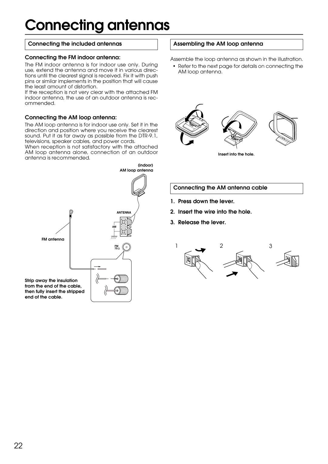 Integra DTR-9.1 appendix Connecting antennas, Connecting the AM loop antenna, Assembling the AM loop antenna 