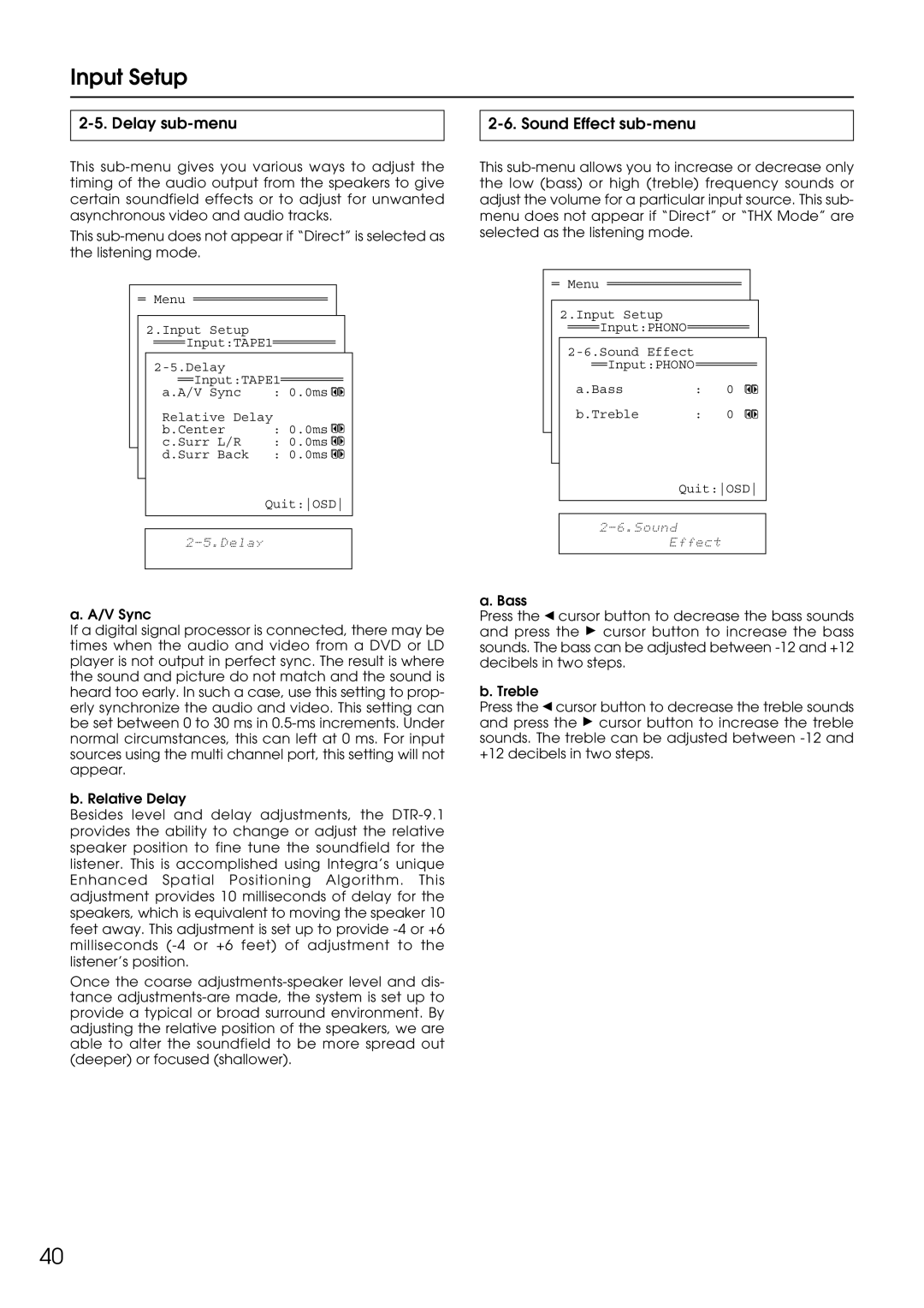 Integra DTR-9.1 appendix Delay sub-menu Sound Effect sub-menu, 123456789012345678901234 4.Preference 