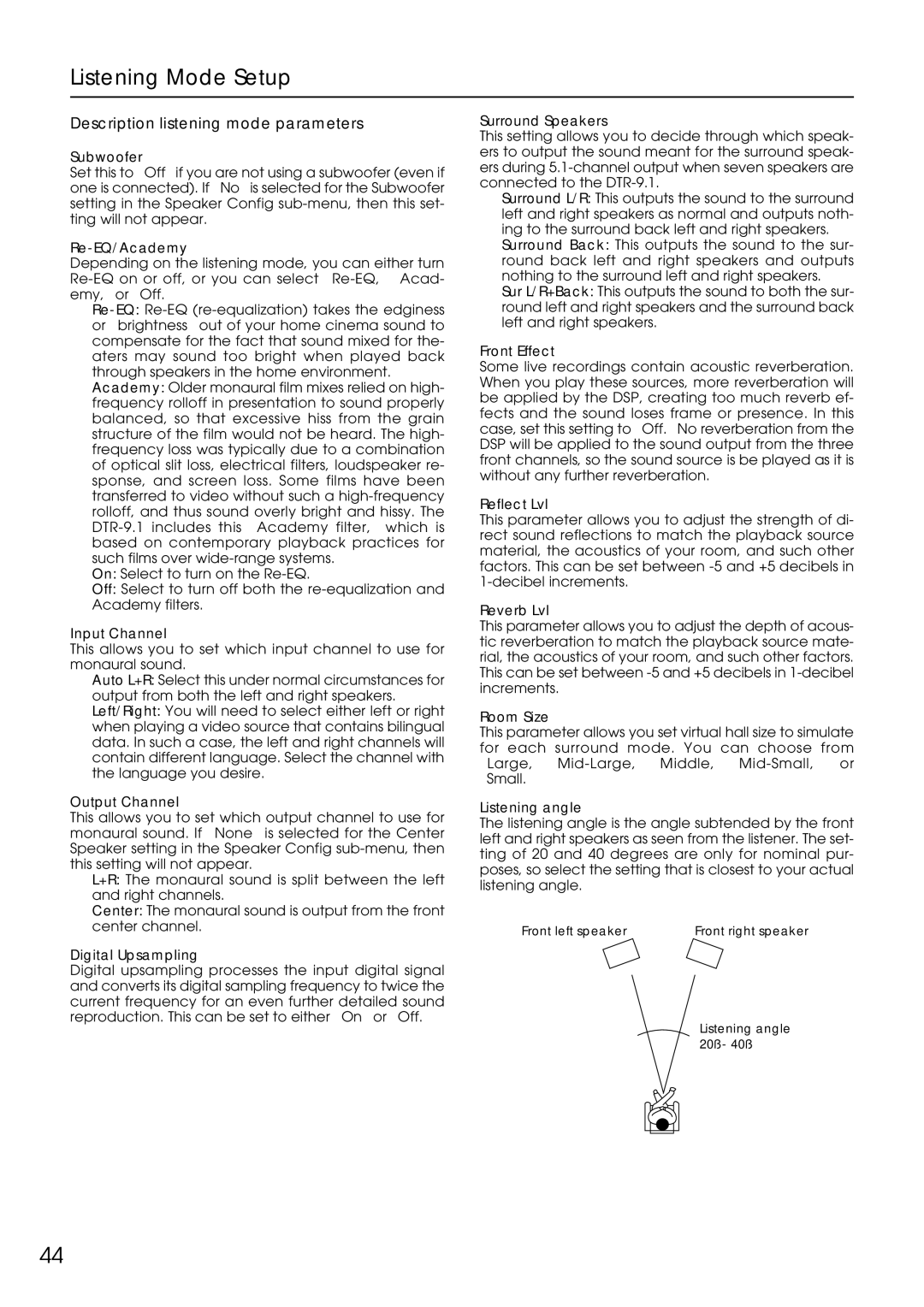 Integra DTR-9.1 appendix Description listening mode parameters 