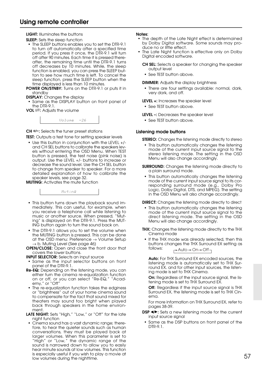 Integra DTR-9.1 appendix Using remote controller, Listening mode buttons 