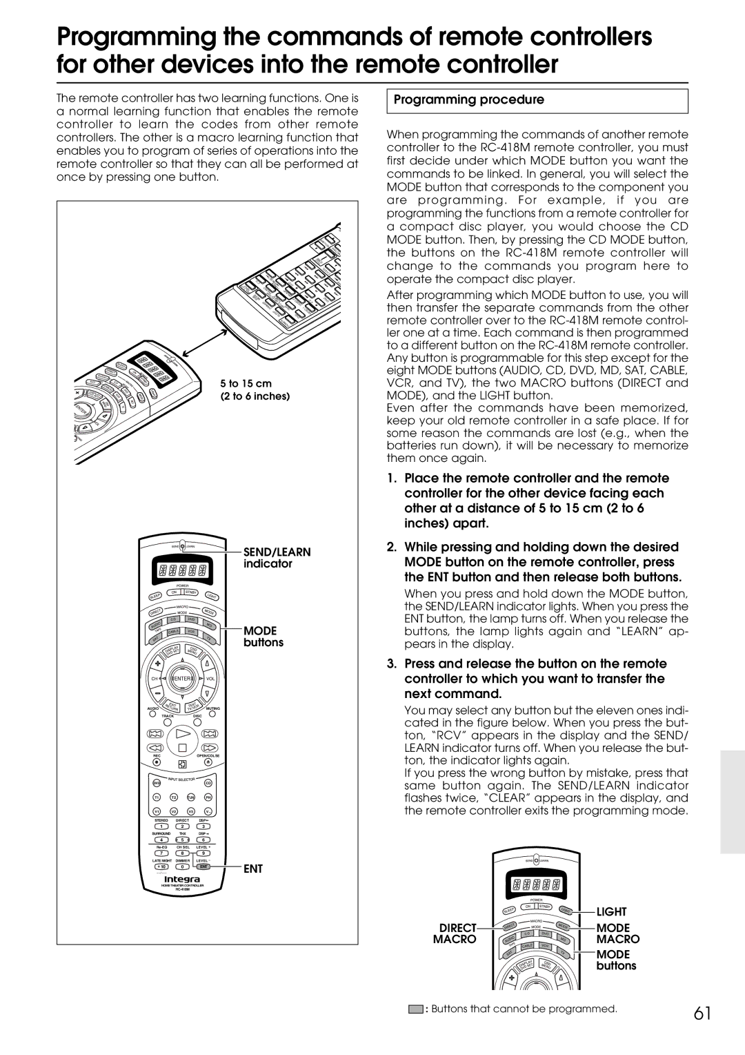 Integra DTR-9.1 appendix Programming procedure, Buttons 