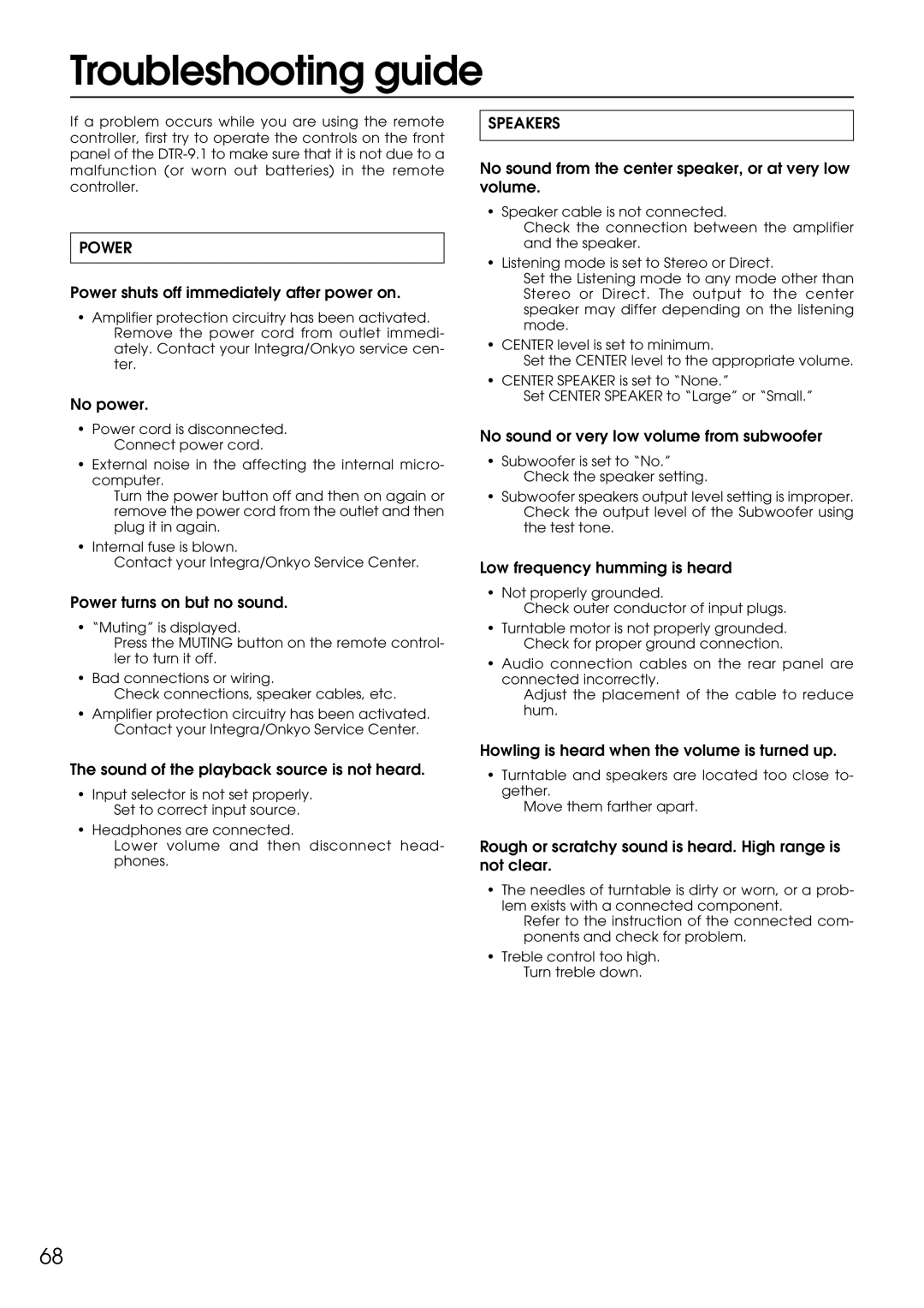 Integra DTR-9.1 appendix Troubleshooting guide 