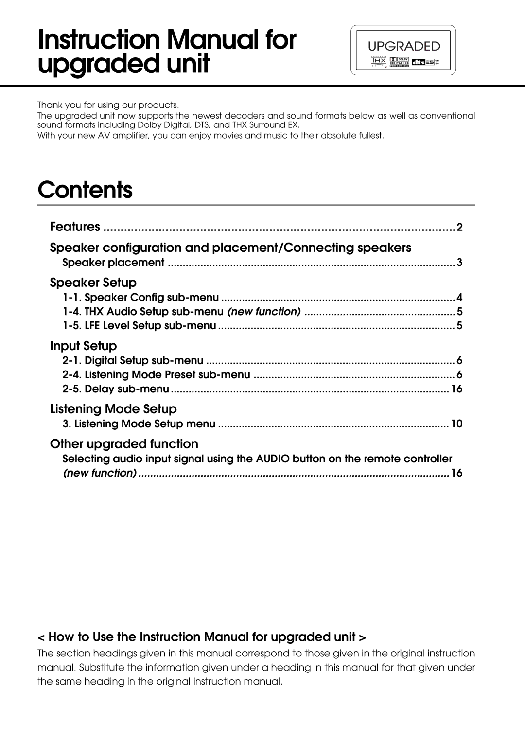 Integra DTR-9.1 appendix Contents, Other upgraded function 