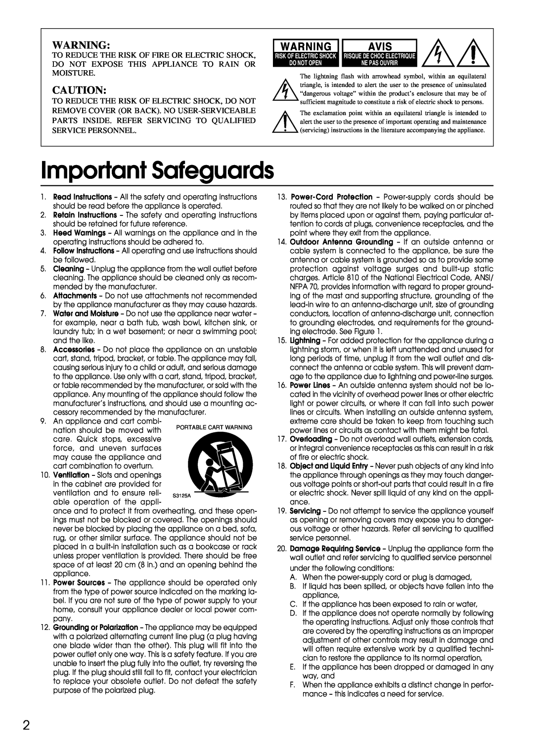 Integra DTR-9.1 appendix Important Safeguards, Avis 