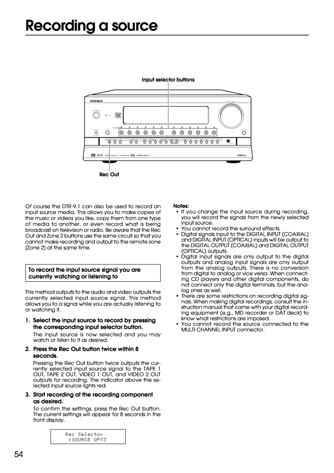 Integra DTR-9.1 appendix Recording a source 