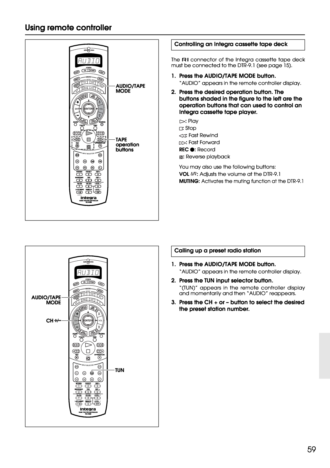 Integra DTR-9.1 appendix Using remote controller 