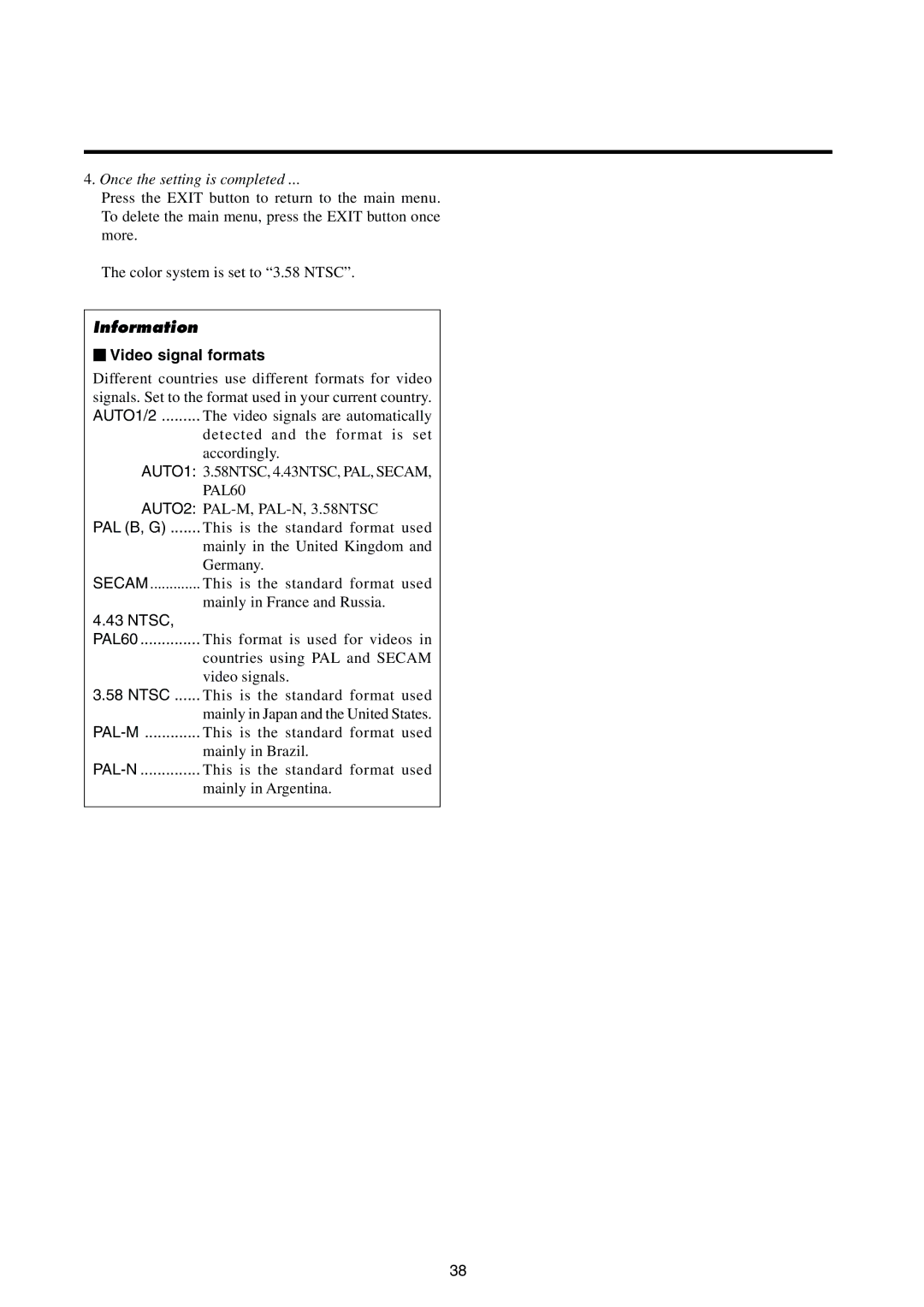 Integra PLA-50V1 instruction manual Video signal formats, Ntsc 