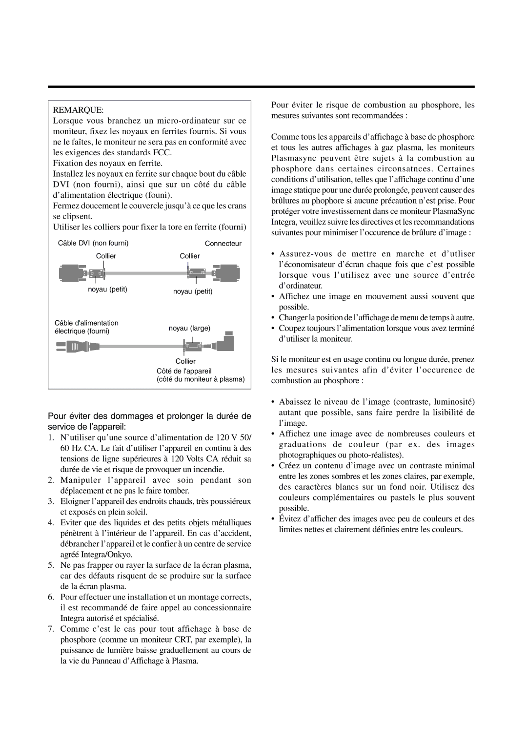 Integra PLA-50V1 instruction manual Remarque 