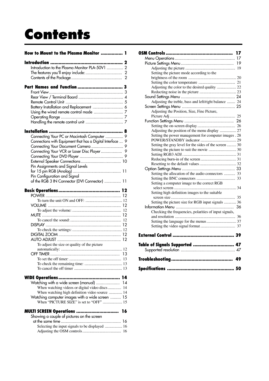 Integra PLA-50V1 instruction manual Contents 