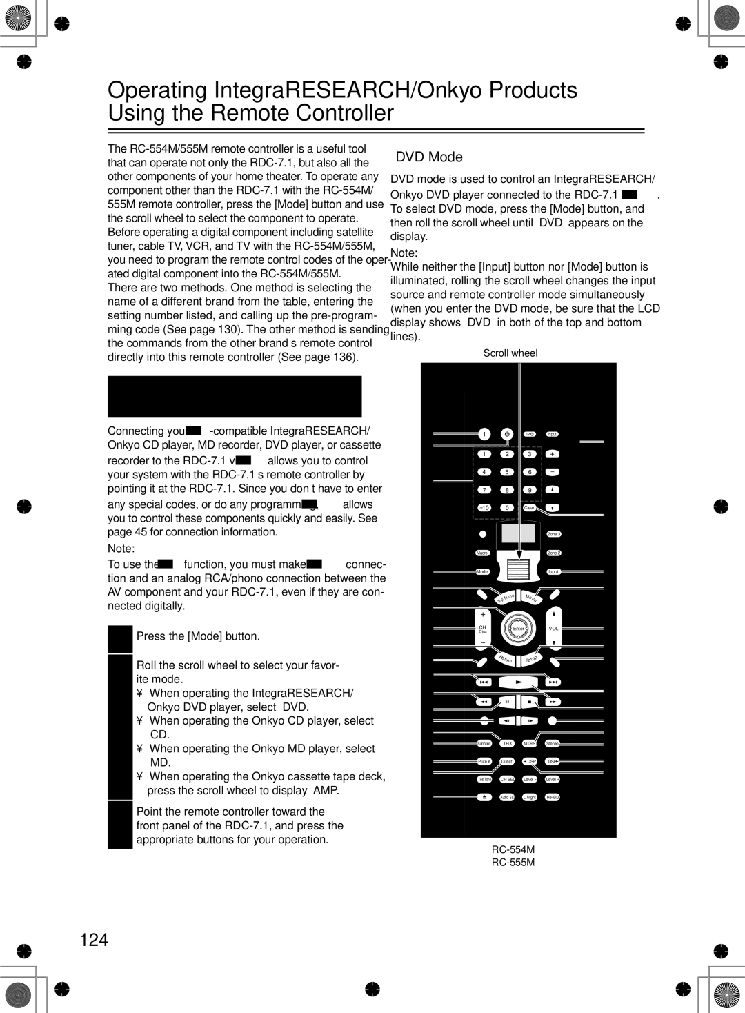 Integra RDC-7.1 instruction manual 124, DVD Mode 