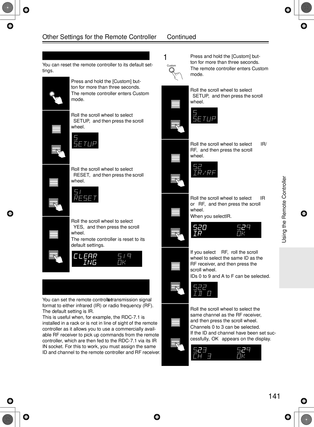 Integra RDC-7.1 instruction manual 141, Resetting the Remote Controller 