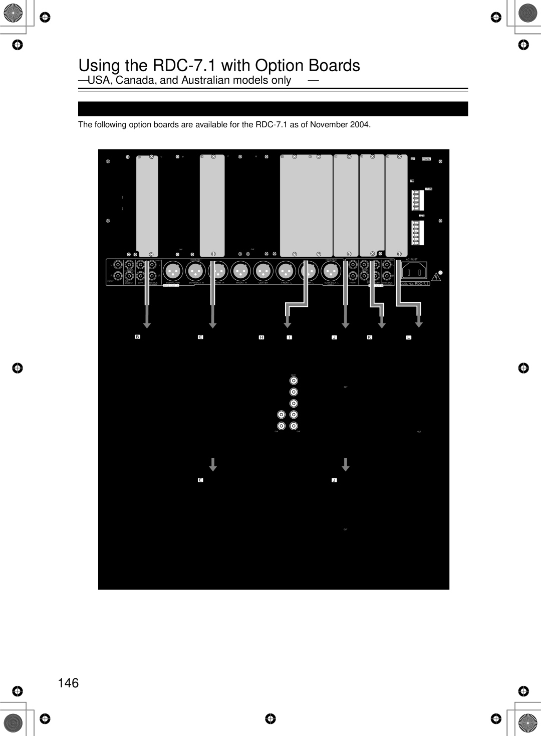 Integra instruction manual Using the RDC-7.1 with Option Boards, 146, USA, Canada, and Australian models only 