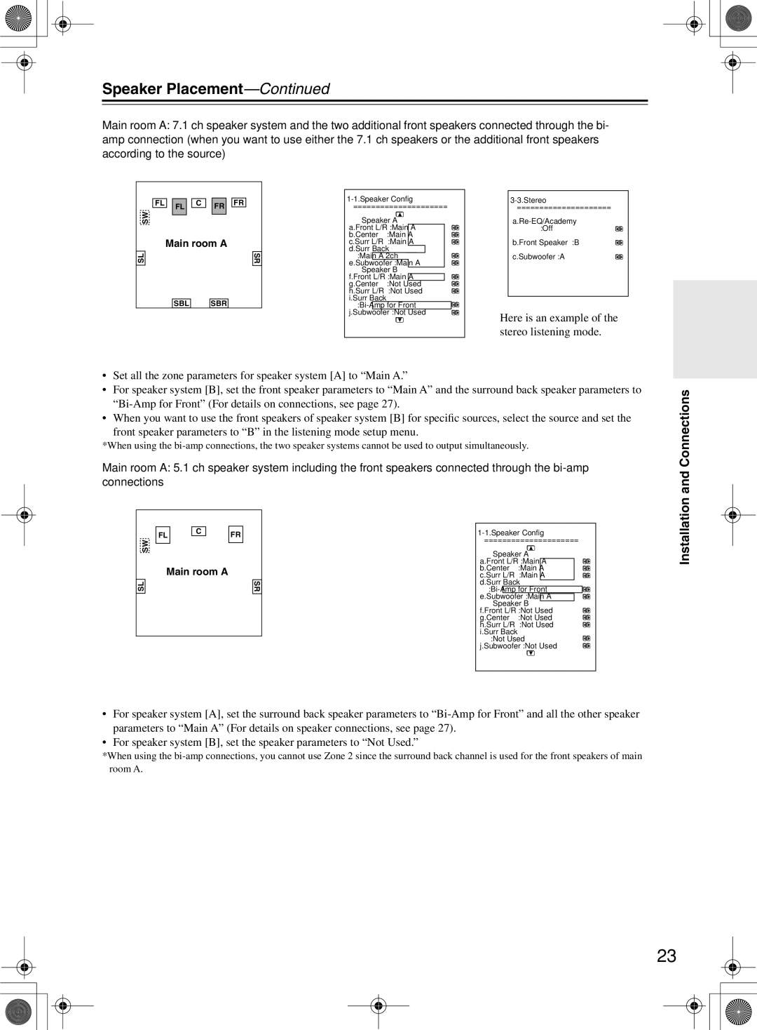 Integra RDC-7.1 instruction manual Surr Back Bi-Amp 