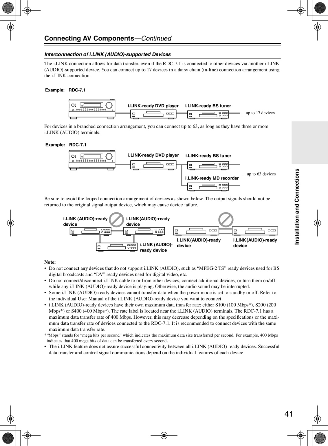 Integra RDC-7.1 Interconnection of i.LINK AUDIO-supported Devices, LINK-ready MD recorder, Link AUDIO-ready Device 