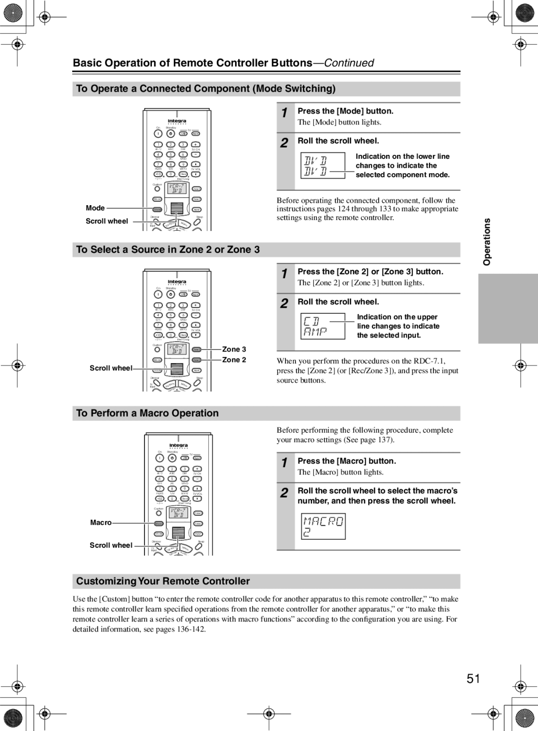 Integra RDC-7.1 Basic Operation of Remote Controller Buttons, To Operate a Connected Component Mode Switching 