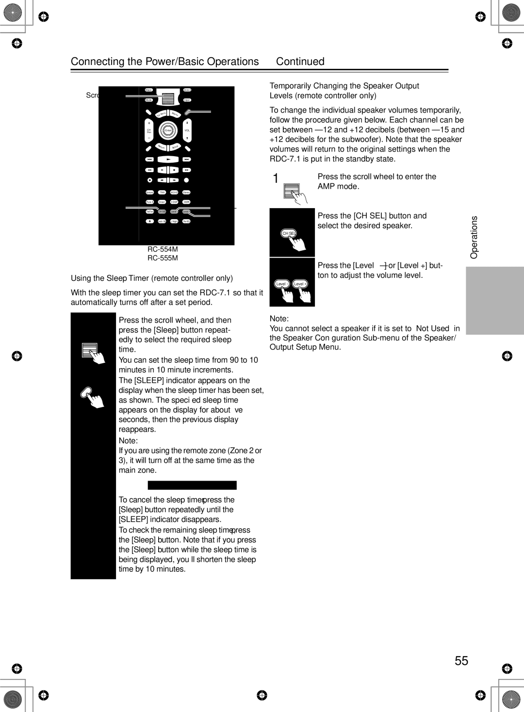 Integra RDC-7.1 instruction manual Using the Sleep Timer remote controller only 