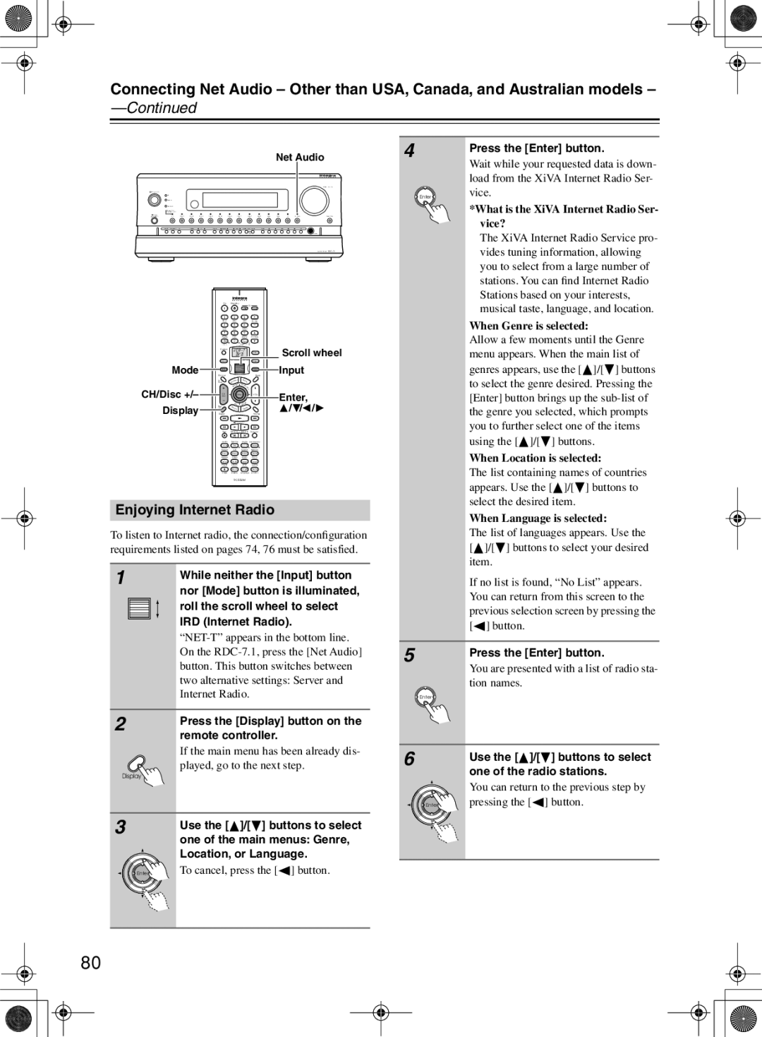 Integra RDC-7.1 instruction manual Enjoying Internet Radio 